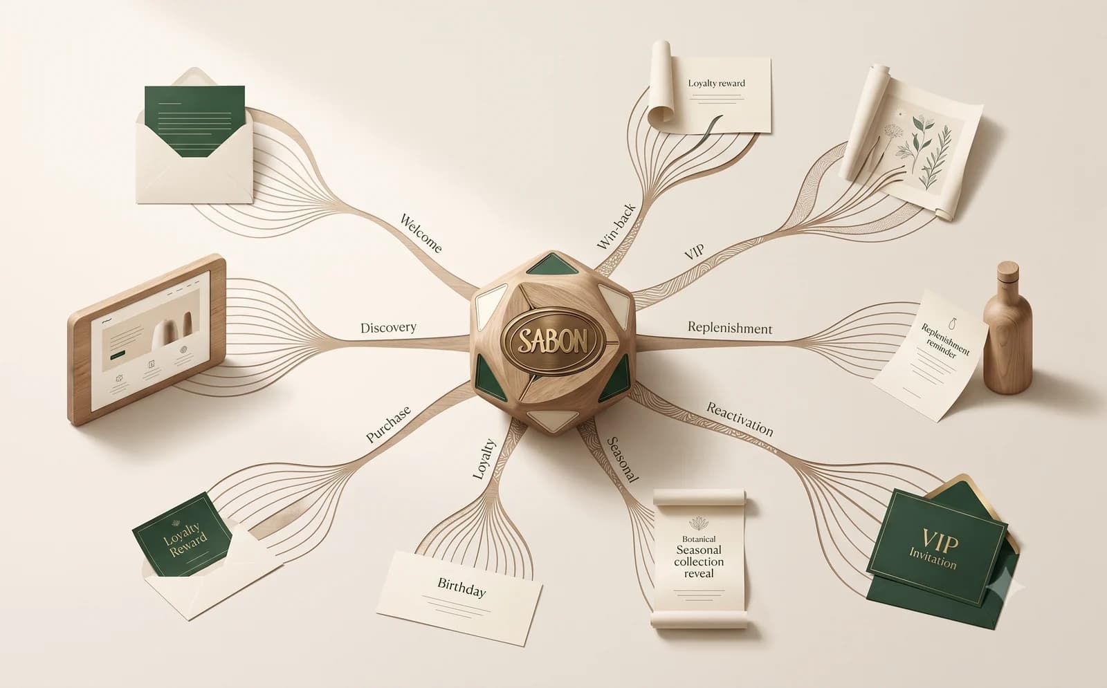 Global CRM lifecycle ecosystem, illustrated as connected journeys